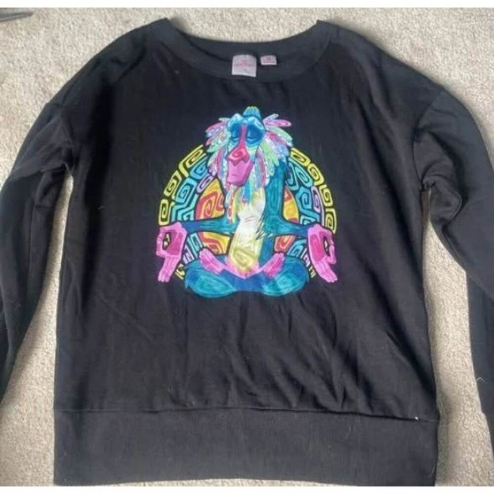 Disney The Lion King Meditating Rafiki Sweatshirt Black Psychedelic, Women's S